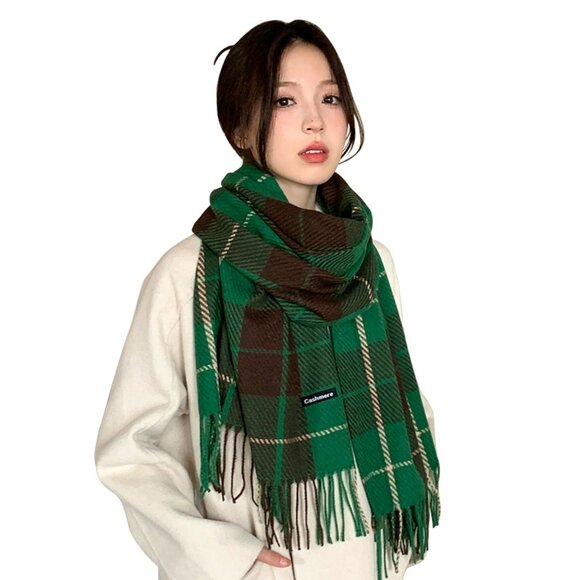 Calvin Klein Green and Brown Plaid Scarf - Picture 2 of 3